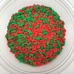 QA Products, Inc. - Beloit, Wisconsin Christmas Holly Shapes Berry Shapes Red Green Bakery Topping Sprinkles 8 Ounces